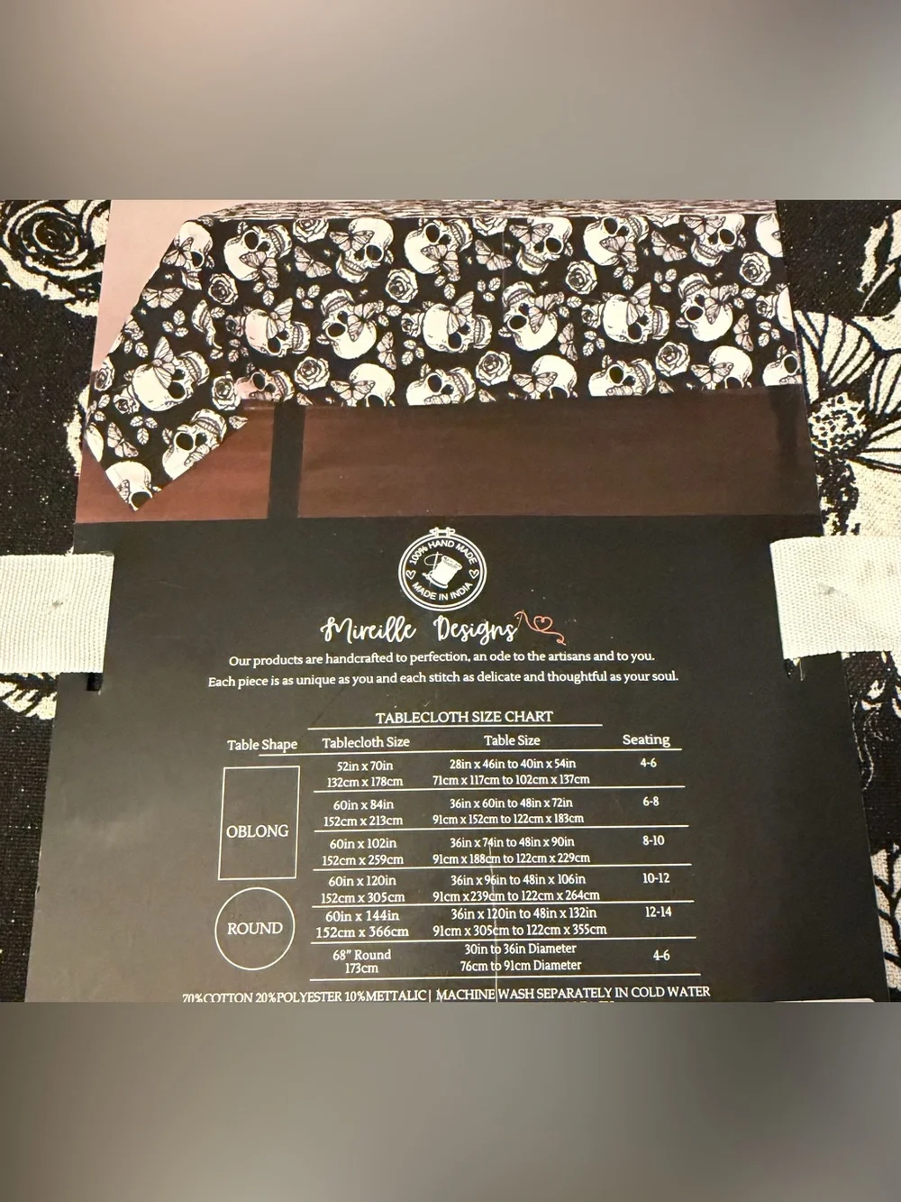 Spooktacular Night Black & White Skull Tablecloth Size 60”x84” NWT